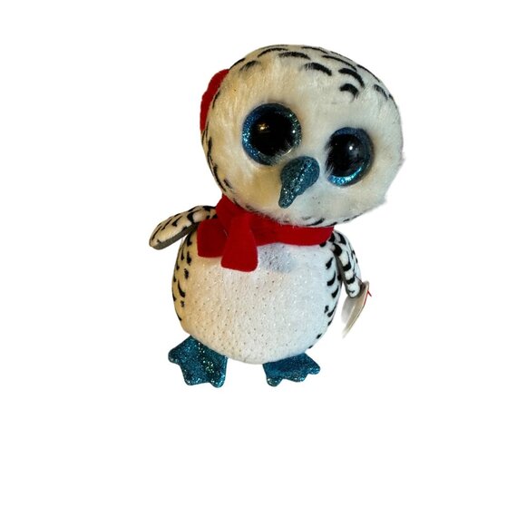 Ty Beanie Boos Nester Snowy Owl Plush Toy Red Scarf Hat 6 in Collectible - Picture 1 of 6